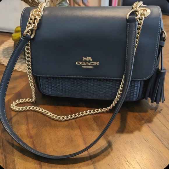 Coach Full Size Klare Bag In Navy Blue With Woven Front. - Picture 2 of 15